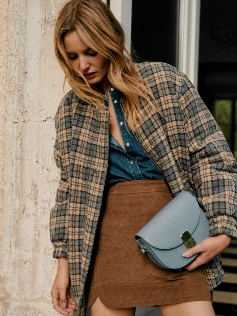 ❌SOLD❌EUC - Sezane Richie Coat / Bomber in brown and blue - size US 4 or EU 36